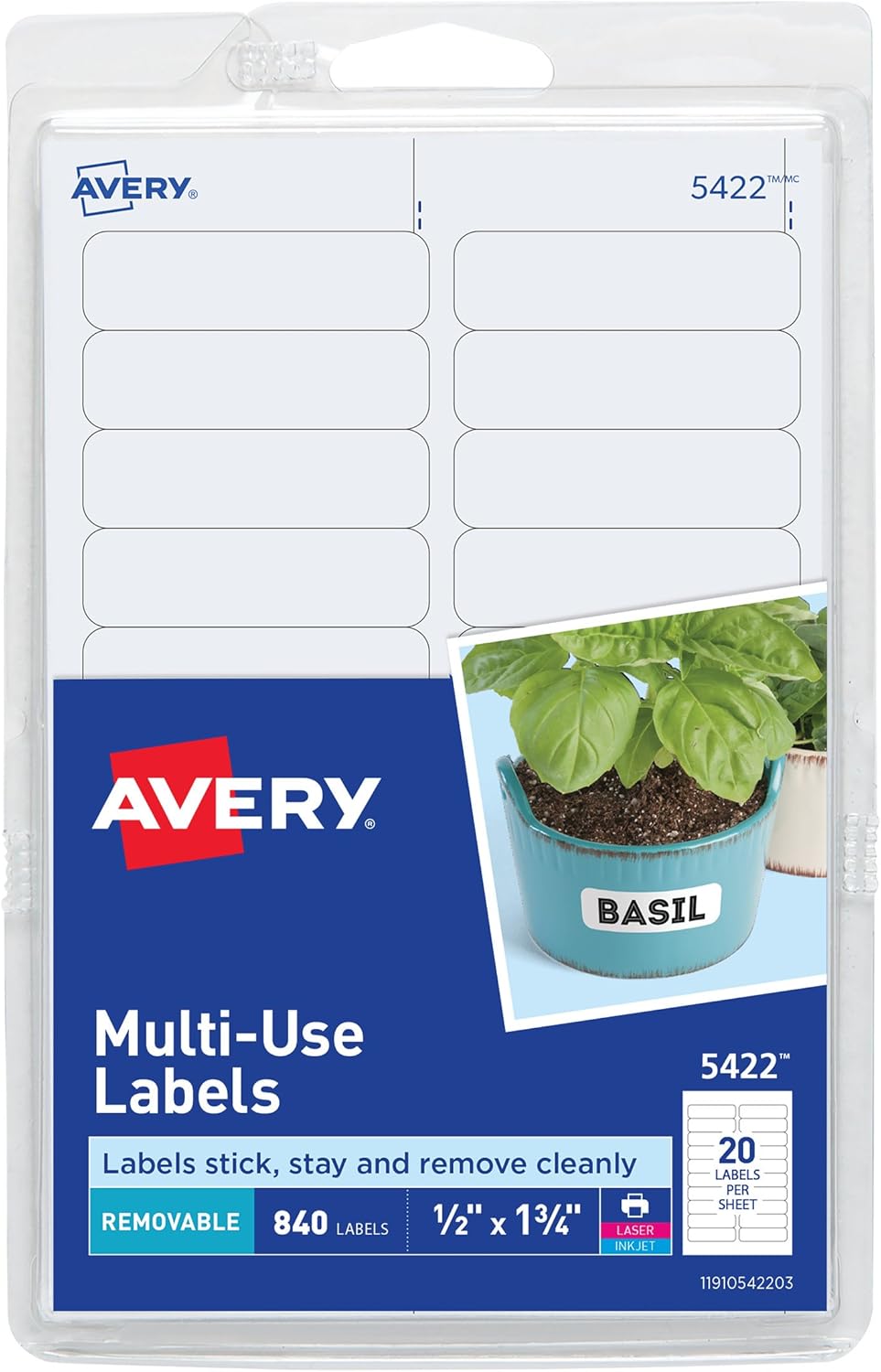 Avery Self-Adhesive Removable Labels, 0.5 x 1.75 Inches, White, 840 per Pack (05422) : Labels For Jars : Office Products
