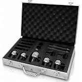Pyle 7-Piece Wired Dynamic Kit-Kick Bass, Tom/Snare &amp; Cymbals Microphone Set-for Drums, Vocal, &amp; Other Instrument-Complete with Thread Clip, Inserts, Mics Holder &amp; Case, Black