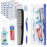 SLequipo 30 Set Travel Toothbrush Kit Bulk,Disposable Toothbrush with Toothpaste Set with Mouthwash,Toothpaste,Cover,Comb,Zip Bag,Floss Picks,Toothbrushes Set for Homeless,Travel