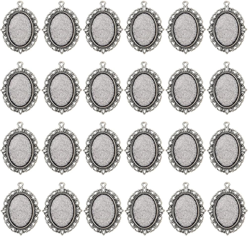 24 PCS Bezel Pendant Trays Oval Cabochon Settings Trays Pendant Blanks