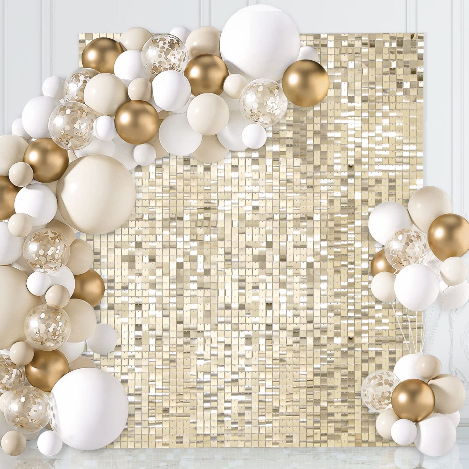 Photo 1 of Light Gold Sequins Backdrop Shimmer Wall Backdrop 6ftx4f Photo Backdrops for Birthday Anniversary Wedding Engagement Decoration