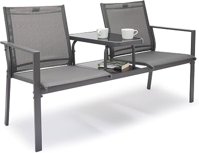 VonHaus Paris Love Seat Grey 2 Seater Textilene Patio Set Garden