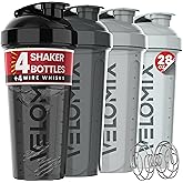 VELOMIX 4 Pack 28oz Protein Shaker Bottle for Protein Mixes, Silver Aurora | 4x Wire Whisk, Leak Proof Shaker Cups for Protein Shakes, Stackable, Dishwasher safe, BPA free, Pre Workout and Fitness ready