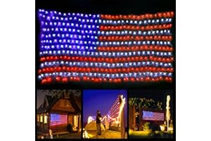 XTF2015 Led Flag Net Lights of The United States, Waterproof American Flag String Light for Christmas, Festival, Holiday, Independence Day, Memorial Day, Decoration, Garden, Yard, Indoor and Outdoor