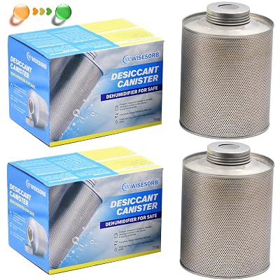 Wisesorb 750 Grams Gun Safe Dehumidifier, 2 Pack Reusable Canister Desiccant Dehumidifier, Rechargeable 1.65 Lbs Indicating Silica Gel Orange to Green