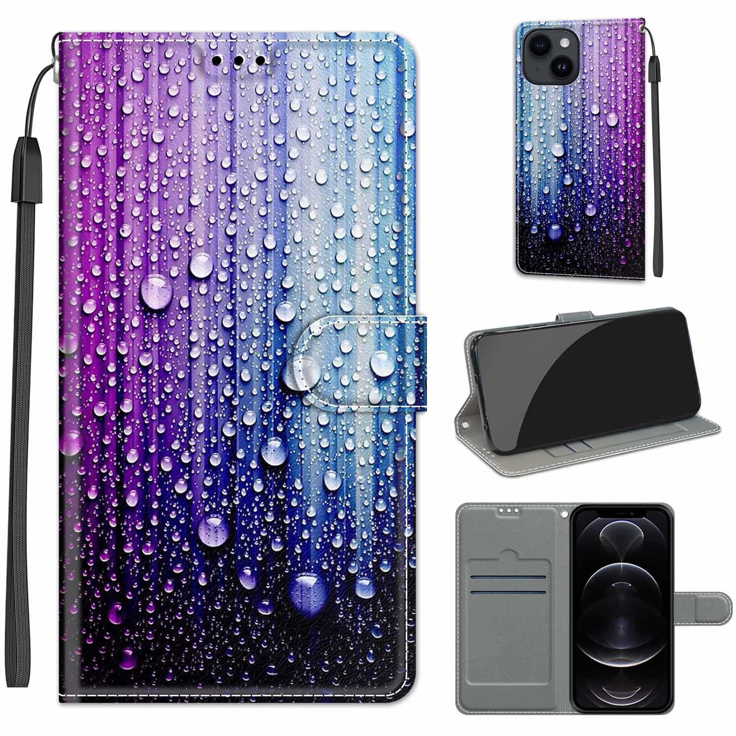 for iPhone 14 (6.1") 2022 5G Case, PU Leather Wallet Book Flip Folio Stand View Cover Pouch Compatible with iPhone 13 Phone Case (Drop of water)