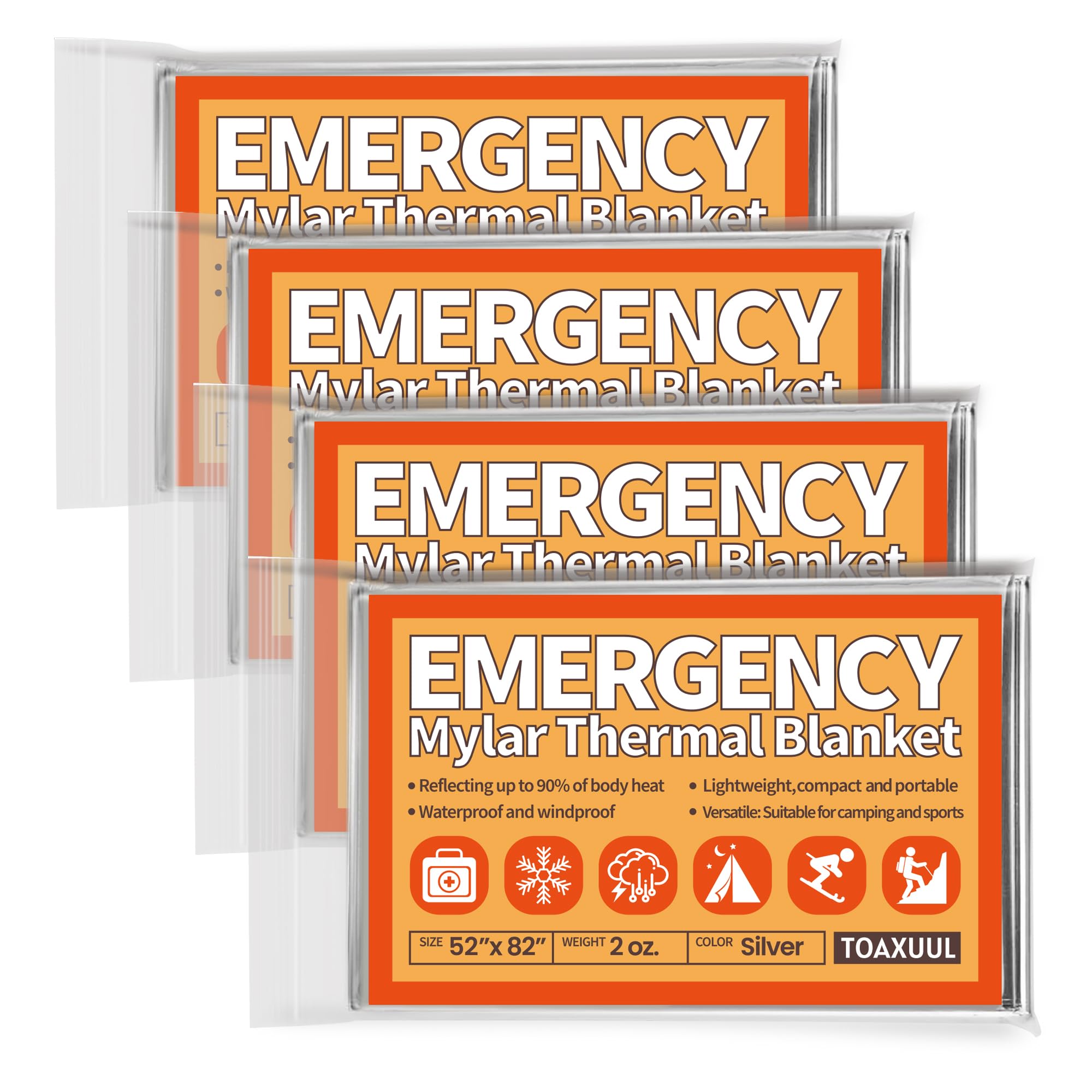 Emergency Mylar Blanket, 4 Pack, Thermal Space