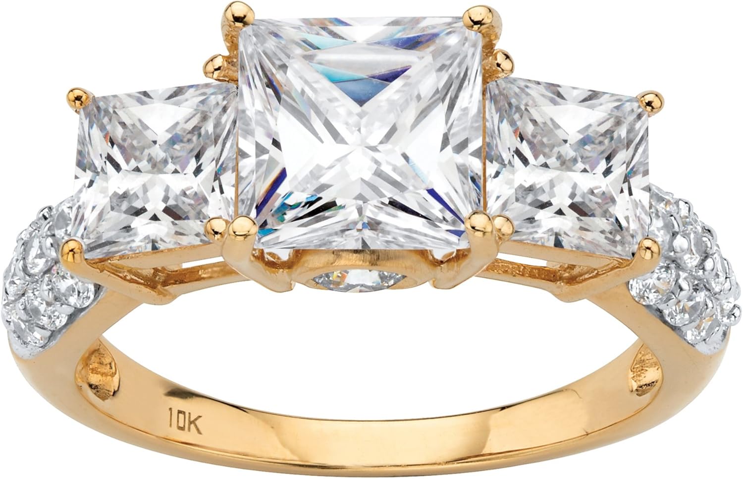 10K Yellow Gold Princess Cut Cubic Zirconia 3 Stone Bridal