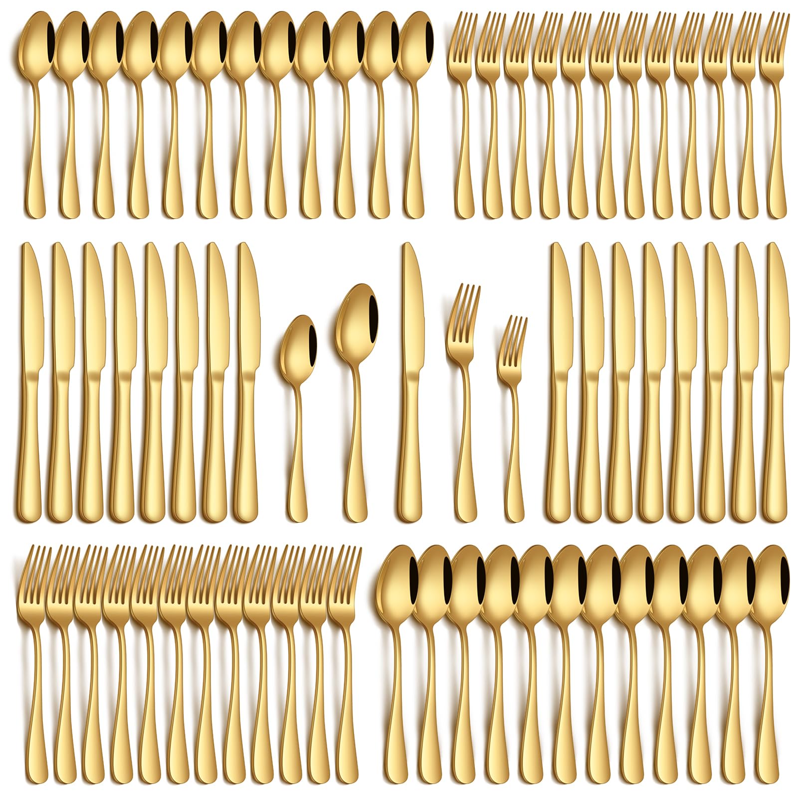 Photo 1 of PHILIPALA 60 Piece Gold Silverware Set, Stainless Steel Flatware Set for 12 Food Grade Cutlery Utensil Set Include Knife Fork Spoon Mirror Polished Dishwasher Safe