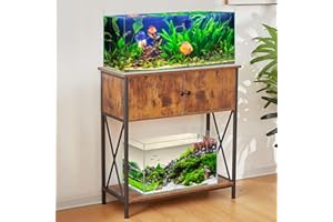 LAQUAL 20-29 Gallon Aquarium Stand with Cabinet, 20 Gallon Long Fish Tank Stand with 31''L * 12''W Tabletop, Double Heavy Metal Stand with Stable Structure, Adjustable Table Feet - Rustic Brown