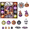 28Pcs Halloween Ball Ornaments Set, Shatterproof Hanging Halloween Tree Ornaments with Spider, Pumpkin, Skull Design for Indoor&Outdoor Holiday Party Decoration