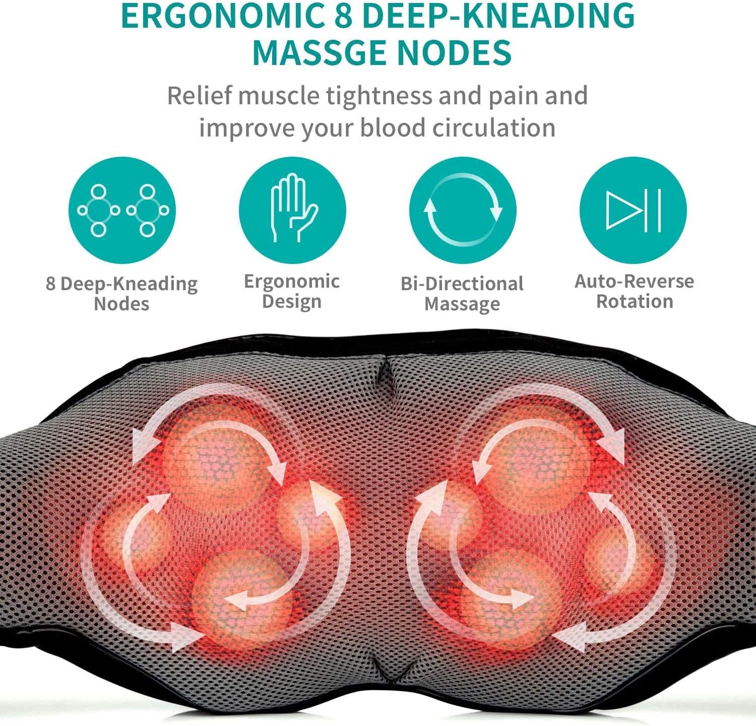 Neck Shoulder Back Massager, Electric Back Massage with Soothing Heat, Deep Tissue 3D Kneading Massage for Shoulder, Leg, Body Muscles Pain Relief Relax at Home, Office, and Car: Health & Personal Care