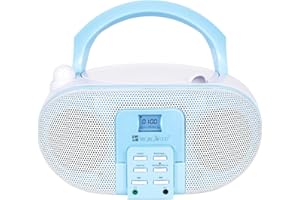 SINGING WOOD SingingWood GC01 Macarons Series Portable CD Player Boombox with AM FM Stereo Radio Kids CD Player LCD Display, Front Aux-in Port Headphone Jack, Supported AC or Battery Powered -Blueberry