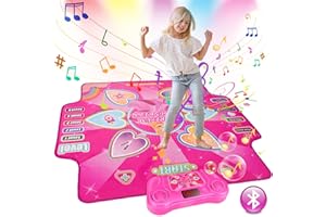 JONRRYIN Dance Mat, Dance Mixer Rhythm Step Play Mat for 3-12 Year Old Girls, Electronic Dance Game Toy with Light-up 6-Button and Wireless Bluetooth, Music Dance Pad for Kids Birthday Gifts Toy