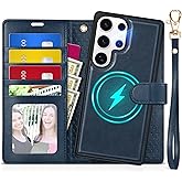 TUCCH Case for Galaxy S25 Ultra, [Detachable] 2 in1 Magnetic PU Leather Wallet with Wrist Strap RFID Blocking [Wireless Charging] 4 Card Slot Kickstand Removable Cover for Galaxy S25 Ultra, Dark Blue