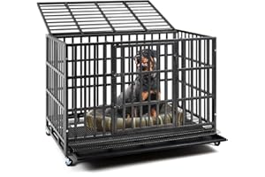 BLIGHTOR 42 Inch Heavy Duty Dog Crate Cage Kennel with Wheels, Indestructible High Anxiety Dog Crate, Sturdy Locks Design, Double Door and Removable Tray Design, Extra Large XL XXL Dog Crate