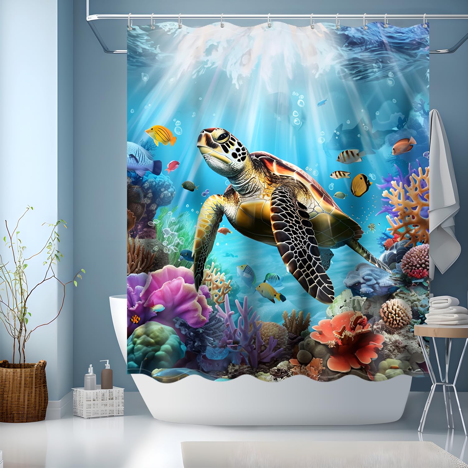 JINGYOU Shower Curtain 180cm Drop,Blue Bathroom Shower Curtain,Waterproof Shower Curtains 150x180,Weighted Shower Curtains for Wet Room,Bath Curtain with 12 Hooks-150 x 180cm drop