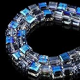 DIQIO 8mm Sparkle Cube Crystal Beads for Jewelry Making - Faceted Spacer Beads for Bracelets(94-100pcs, Translucent Blue)