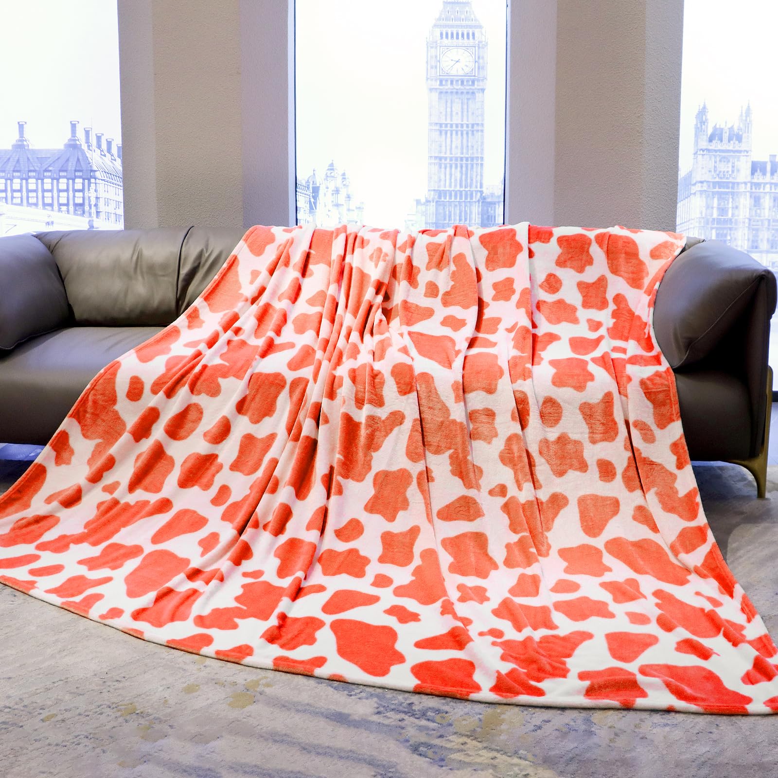 Queen Blanket for Bed, Extra Large Full Size Orange Throw Blanket for Bedroom Living Room Decor, Orange Gifts for Women Men, Lightweight Microfiber Breathable Cozy Bedding for All Season 90x90Inches