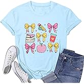 Teacher Shirts Womens Bow Teacher Graphic Tees Cute Teacher Appreciation Gifts Shirt Summer Casual Short Sleeve Tops