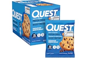 Quest Nutrition Chocolate Chip Protein Cookie, High Protein, High Fibre, Low Sugar, Keto Friendly, 15g Protein, 1g Sugar, 12c