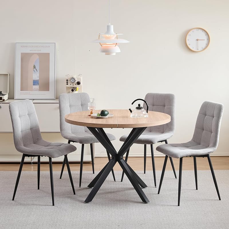 Set di 4 Sedie da Pranzo con Seduta Imbottita in Velluto a Coste, Sedie da Cucina Moderne con Gambe in Metallo, Grigio — foto 7 di 7