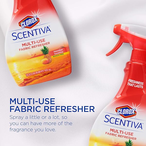 CLOROX SCENTIVA REFRESHER SPRAY, HAWAIIAN SUNSHINE SCENT – MULTI-USE FABRIC & LINEN FRESHENER SPRAY – ODOR ELIMINATOR FOR HOME, UPHOLSTERY, BEDDING, CURTAINS, ROOM, 16.9 FL OZ
