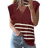 Glamaker Women Striped Sweater Vest Sleeveless V Neck Knit Oversized Casual Cap Sleeve Fall Tops 2025 Trendy