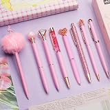 WEMATE 8Pcs Pink Ballpoint Pens Set Elegant 1.0mm Black Blue Ink