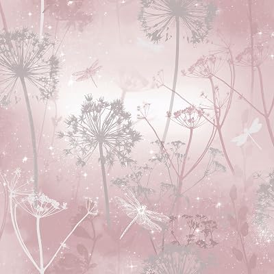 Arthouse Damselflies Glitter Sparkle Wallpaper Pink Silver Grey Botanical