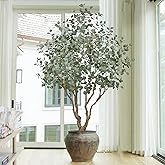 Roselywed Artificial Eucalyptus Tree 7.5FT with 1312 Leaves Deluxe Realistic Tall Large Fake Faux Plant 90 Inch Black Pot for Indoor Home Office Porch Mall Restaurant School Decor Housewarming Gifts