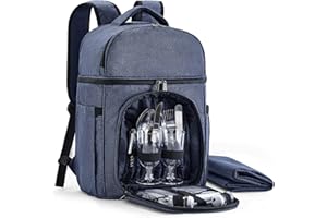 Vogano Picnic Backpack & Accessories - Picnic Set for 2 Person with 2 Insulated Cooler Compartment, Lightweight Blanket and Cutlery Set, Perfect for Wedding Gifts for Couples and Bridal Shower Gifts