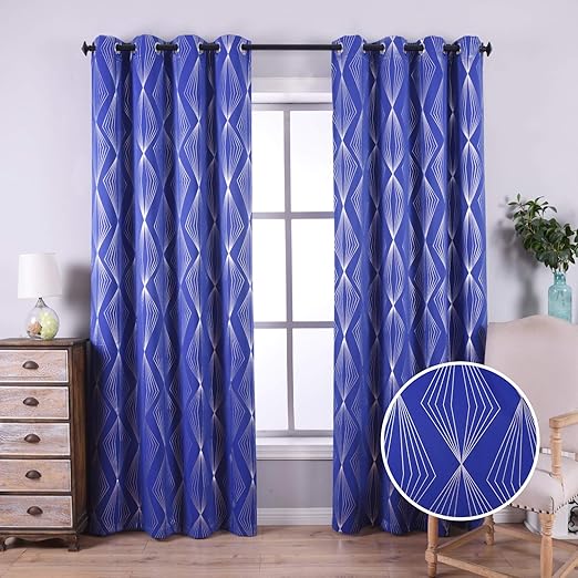 Amazon Com Anjee Foil Print Blackout Curtains With Silver Diamond