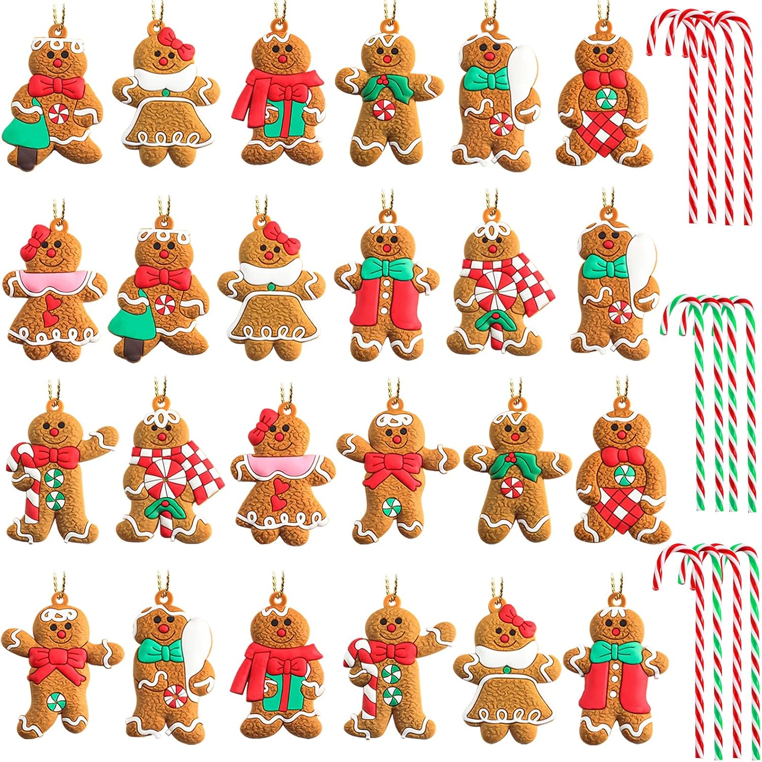 Ornaments - 36 Pieces Gingerbread Man Christmas Ornament Gingerbread Hanging Christmas Decorations Hanging Christmas Tree Decorations and 12 Pieces Christmas Candy Canes Candy Christmas Tree Ornament for Xmas