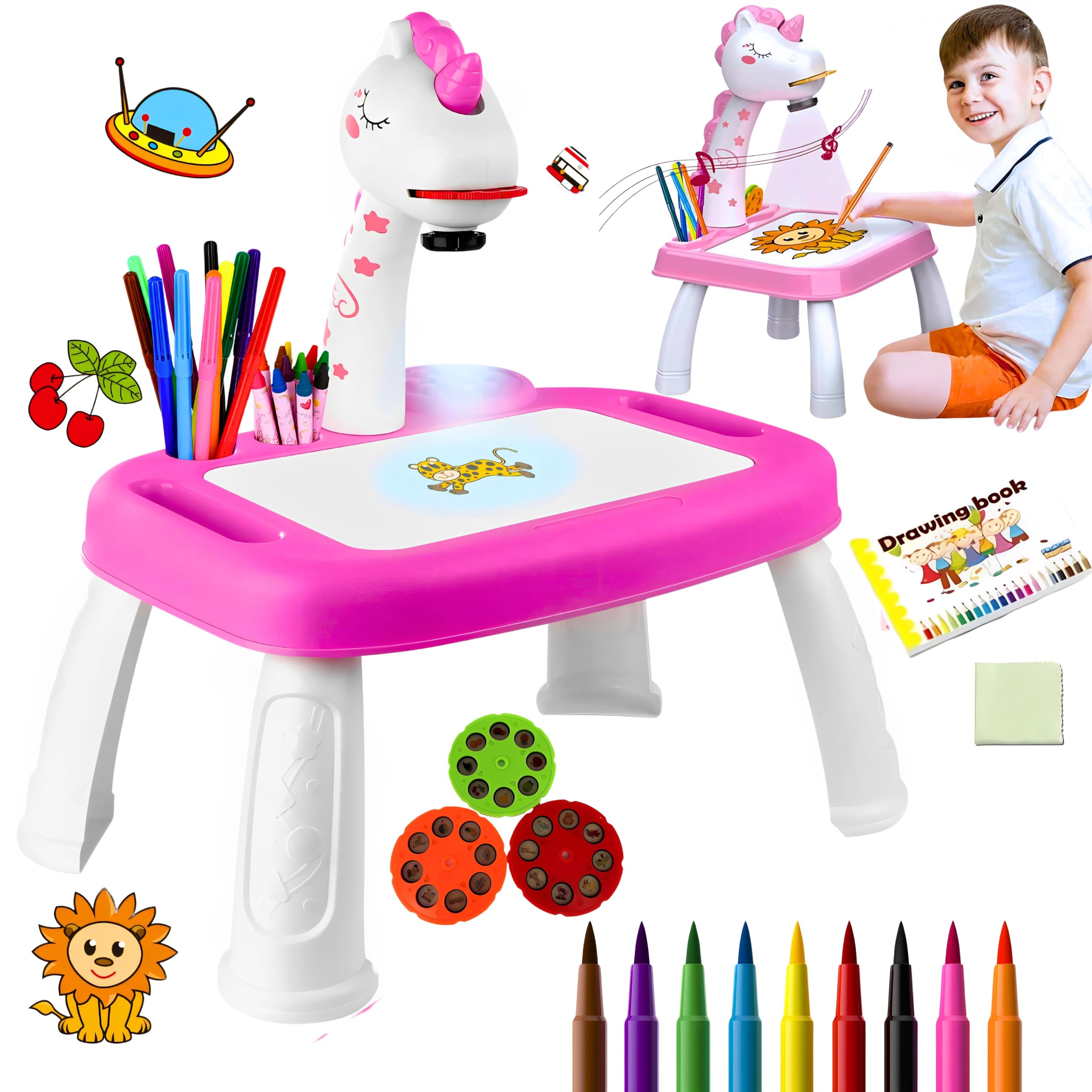 SGM-YM2203 Drawing Projector for Kids, Unicorn Drawing Board with Light & Music, Trace and Draw Projector Toy, Art Projector, Painting Drawing Table Led Projector Educational Toys for Girls Boys