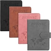4 Pack Passport Holder for Travel, Passport Wallet Cover Case Waterproof RFID Blocking Passports Holders with Pen Holder Travel Must Haves Accessories, Passports Book Holders for Women and Men