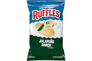 Ruffles Potato Chips, Jalapeno Ranch Flavored Snacks, 8 Oz Bag