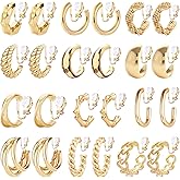 NEWITIN 12 Pairs Gold Clip On Hoop Earrings for Women Retro Chunky Hoop Earring Multiple No Piercing Fake Earring Clip On Earrings for Women
