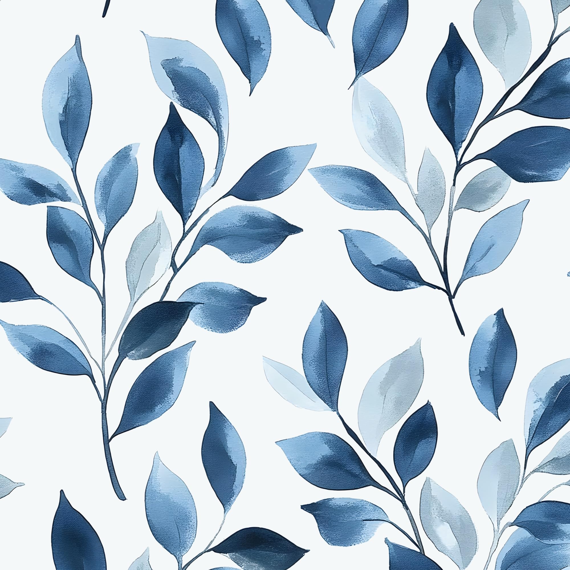 Photo 1 of VOLEAAR Boho Floral Peel and Stick Wallpaper – Blue Leaf Design Modern Self-Adhesive Vinyl Contact Paper for Drawer Cabinet Door Bedroom Bathroom Walls Wall Decor in Blue and White 17.5" x 118"