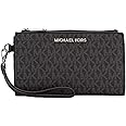 Michael Michael Kors Jet Set Travel Leather Double Zip Wristlet (Black PVC)