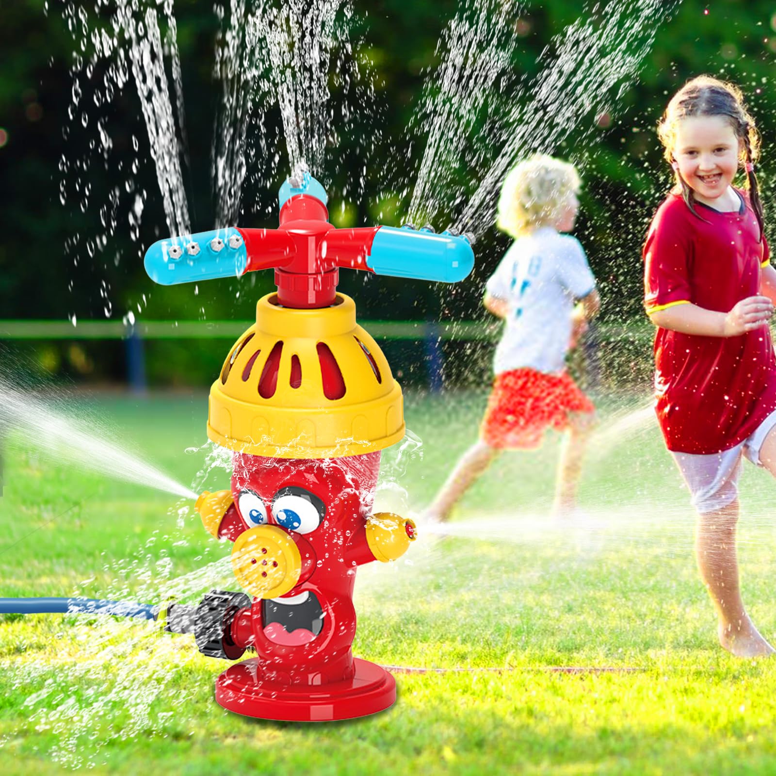 Water Sprinkler for Kids, Fire Hydrant Water Toy Hose Sprinkler Garden Spinning Sprinkler for Kids, Summer Outdoor Sprinkler Toys for Boy/Girls Gift 3-10 Years Old, with Storage Bag (Red Fire Hydrant)
