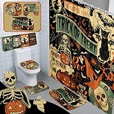 FuWeave 8 Pcs Halloween Shower Curtain Set for Bathroom Decor Vintage Ghost | Bathroom Accessories Include Pumpkin Bat Cat Towels Non Slip Skull Rugs Toilet Lid Cover Spider Web Bath Mat and 12 Hooks