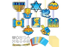 Eersida 32 Pcs Hanukkah DIY Craft Kits, Chanukah Stained Glass Effect Tissue Paper Crafts Star of David Jewish Menorah Hanging Ornaments Suncatchers Craft for Window Classroom Decor Art Activities
