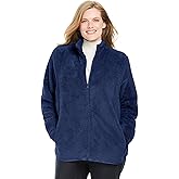 Woman Within Plus Size Fluffy Fleece Jacket Oversized Zip-Up Jacket