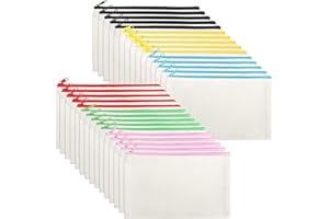 yarlung 30 Pack 8x5 Inches Canvas Zipper Pouch, Blank DIY Craft Pen Pencil Case Multipurpose Makeup Bag for Cosmetic, Invoice Bill, Travel Toiletry, 6 Colors Zipper