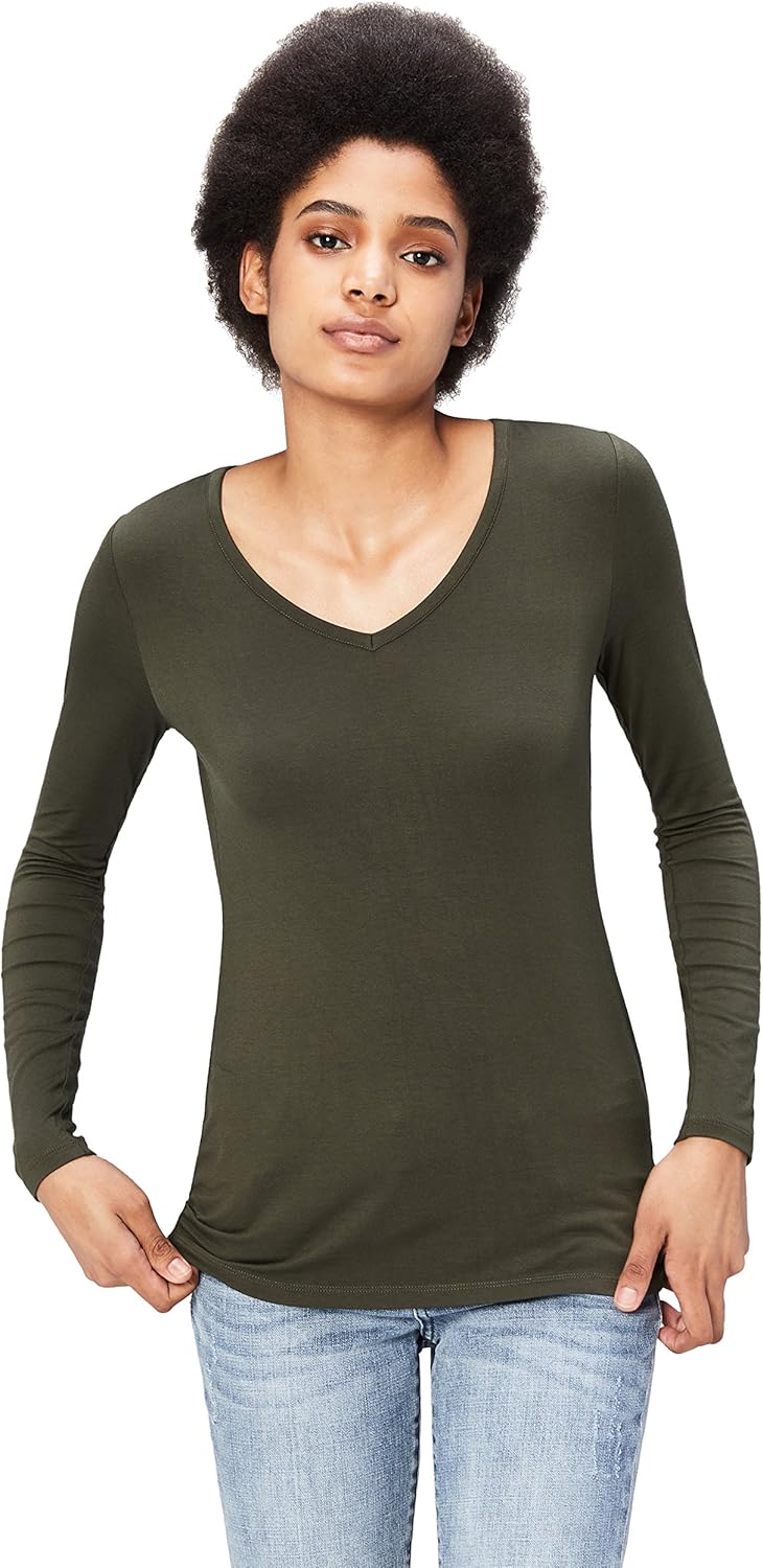  Brand - Daily Ritual Women's Jersey Long-Sleeve V-Neck T-Shirt: Clothing