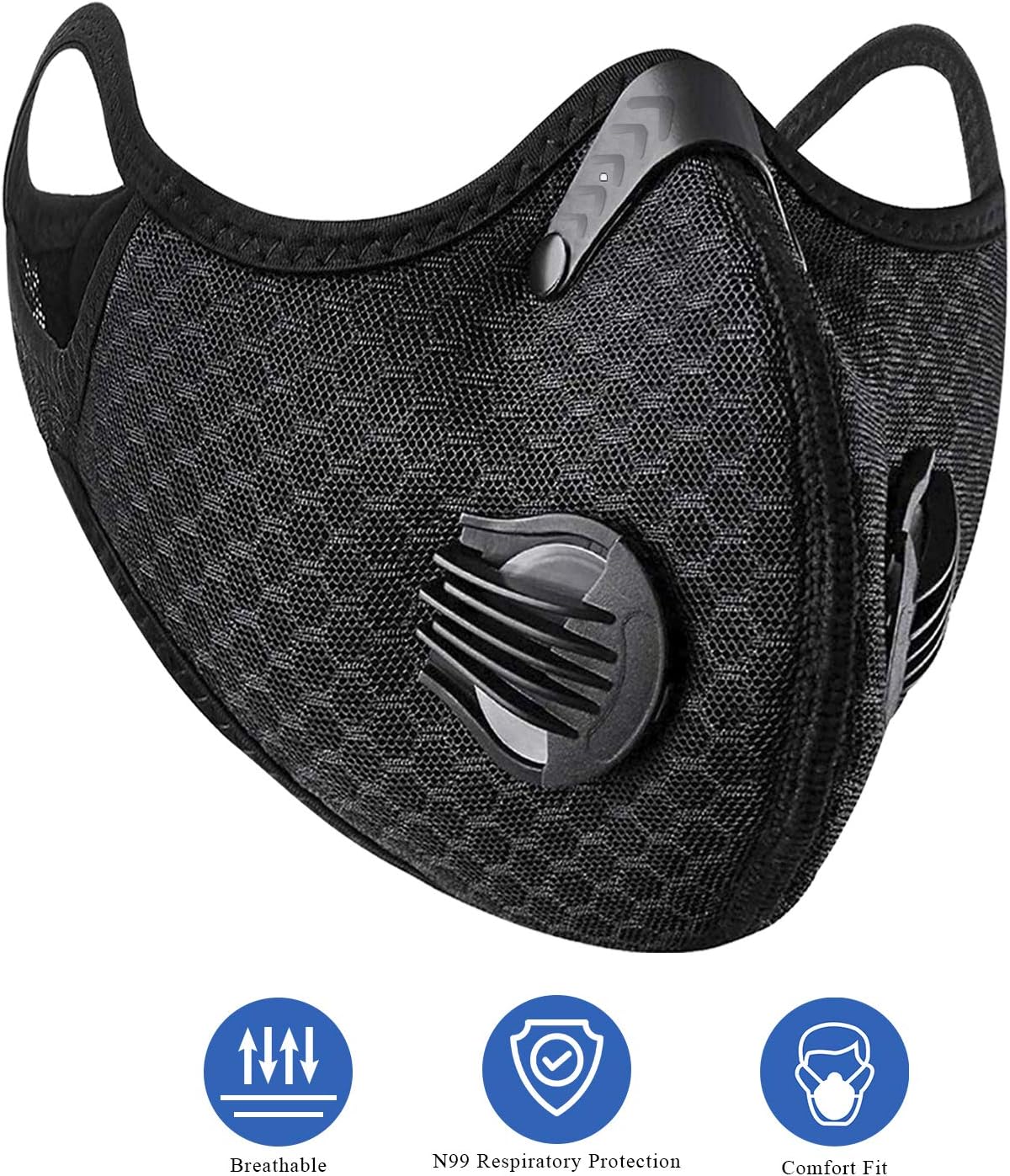 Degbit Unisex N99 Mask Activated Carbon, Air Filter Face Mask & Respirator Masks with Carbon Dust Mask Filter for Allergens, Pollution, Particle Pollen Smoke Woodworking Cycling Running