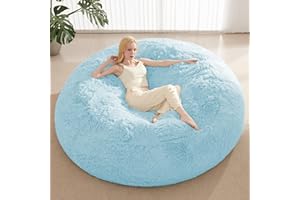 ODreamyDogs Bean Bag Cover (No Filler), Faux Fur Beanbag Chairs Covers Only, Stuffed Animal Storage Bean Bag, Giant Washable Beanbag Cover Without Filling, 5FT, Light Blue