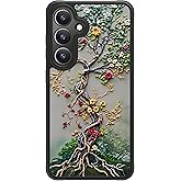 FUNMIKO for Samsung Galaxy S25 Case Wireless Charging & Military-Grade Protection - Trendy Floral Design for Women Girls, Matte Phone Cover with Shockproof Corners - Blooming Tree of Life
