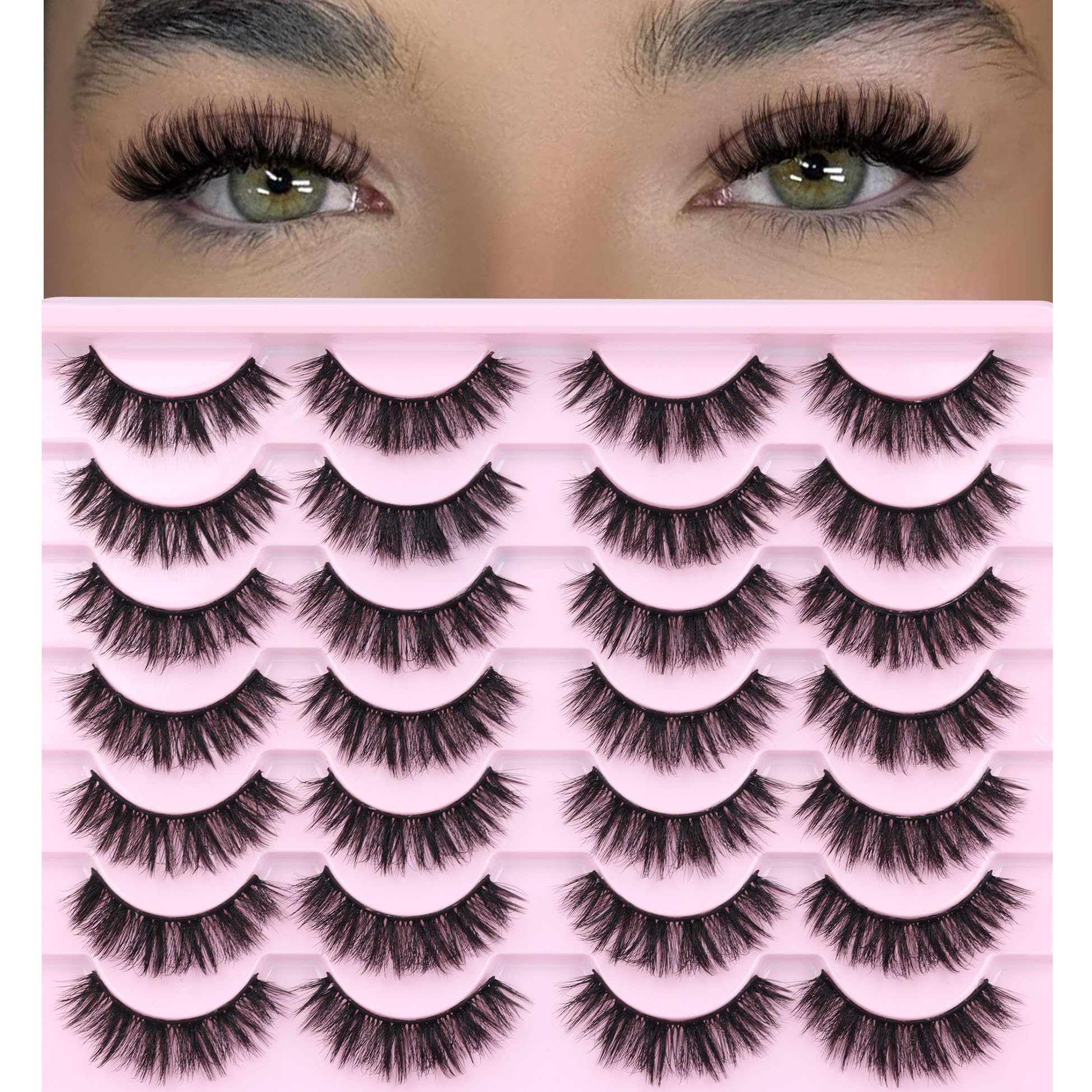 Photo 1 of ***MISSING PARTS*** Natural Lashes Mink Fuzzy False Eyelashes Wispy Strip Fake Eyelashes Full Volume False Eye Lashes Pack Short Thick Lashes that Look Like Extensions 14 Pairs ALICROWN